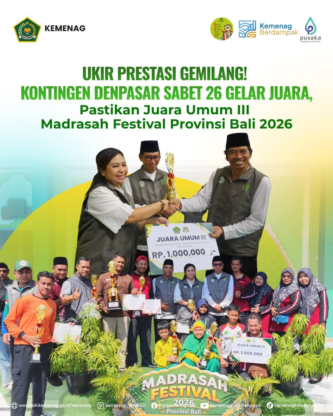 Ukir Prestasi Gemilang! Kontingen Kota Denpasar Sabet 26 Gelar Juara, Pastikan Juara Umum III Madrasah Festival Provinsi Bali 2026
