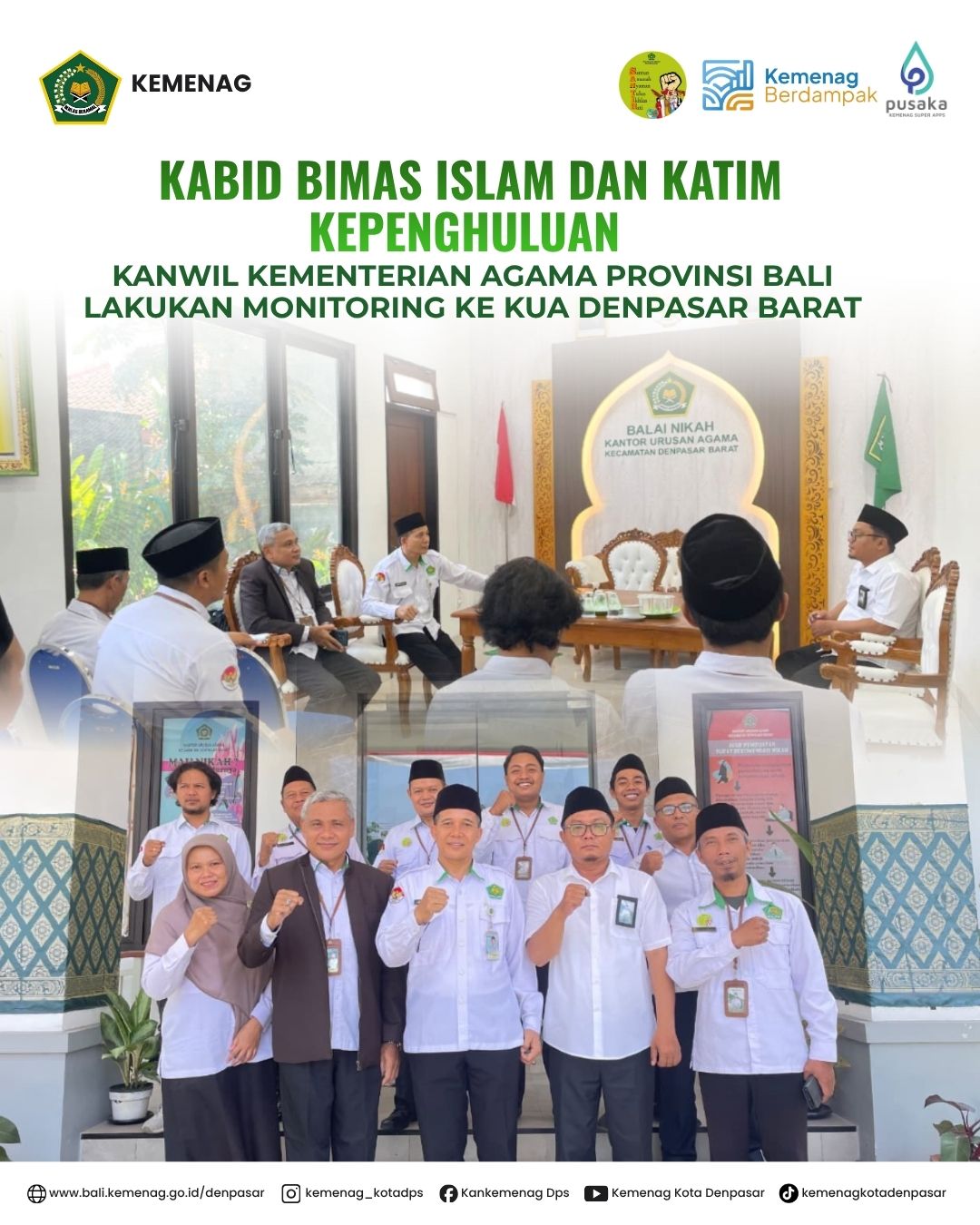 Kabid Bimas Islam dan Katim Kepenghuluan Kanwil Kementerian Agama Provinsi Bali Lakukan Monitoring ke KUA Denpasar Barat