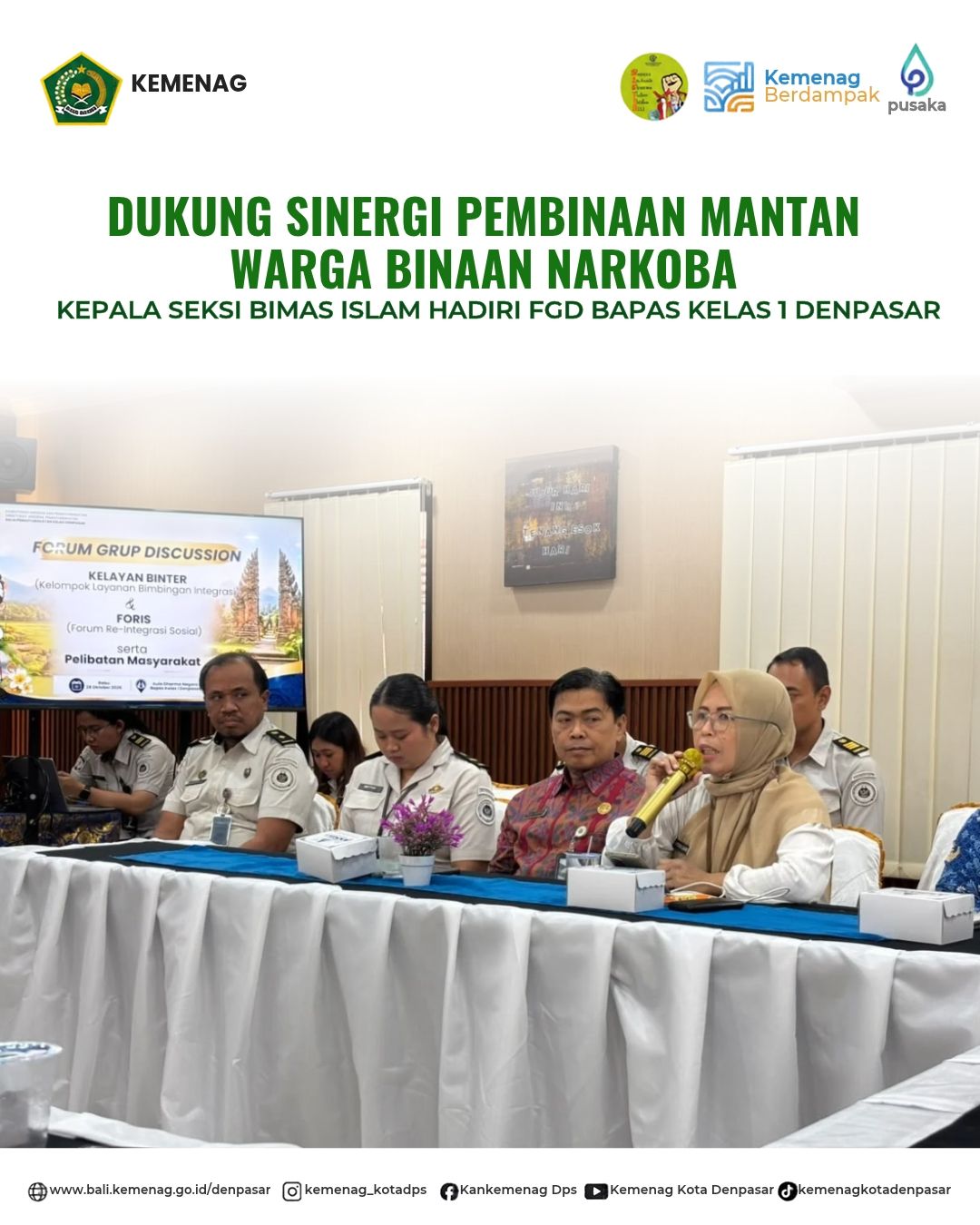 Dukung Sinergi Pembinaan Mantan Warga Binaan Narkoba,Kepala Seksi Bimas Islam Hadiri FGD Bapas Kelas 1 Denpasar 